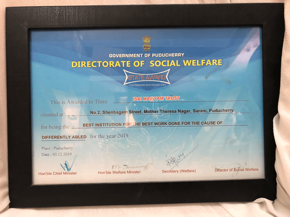 Government of Puducherry Directorate of social welfare Certificate