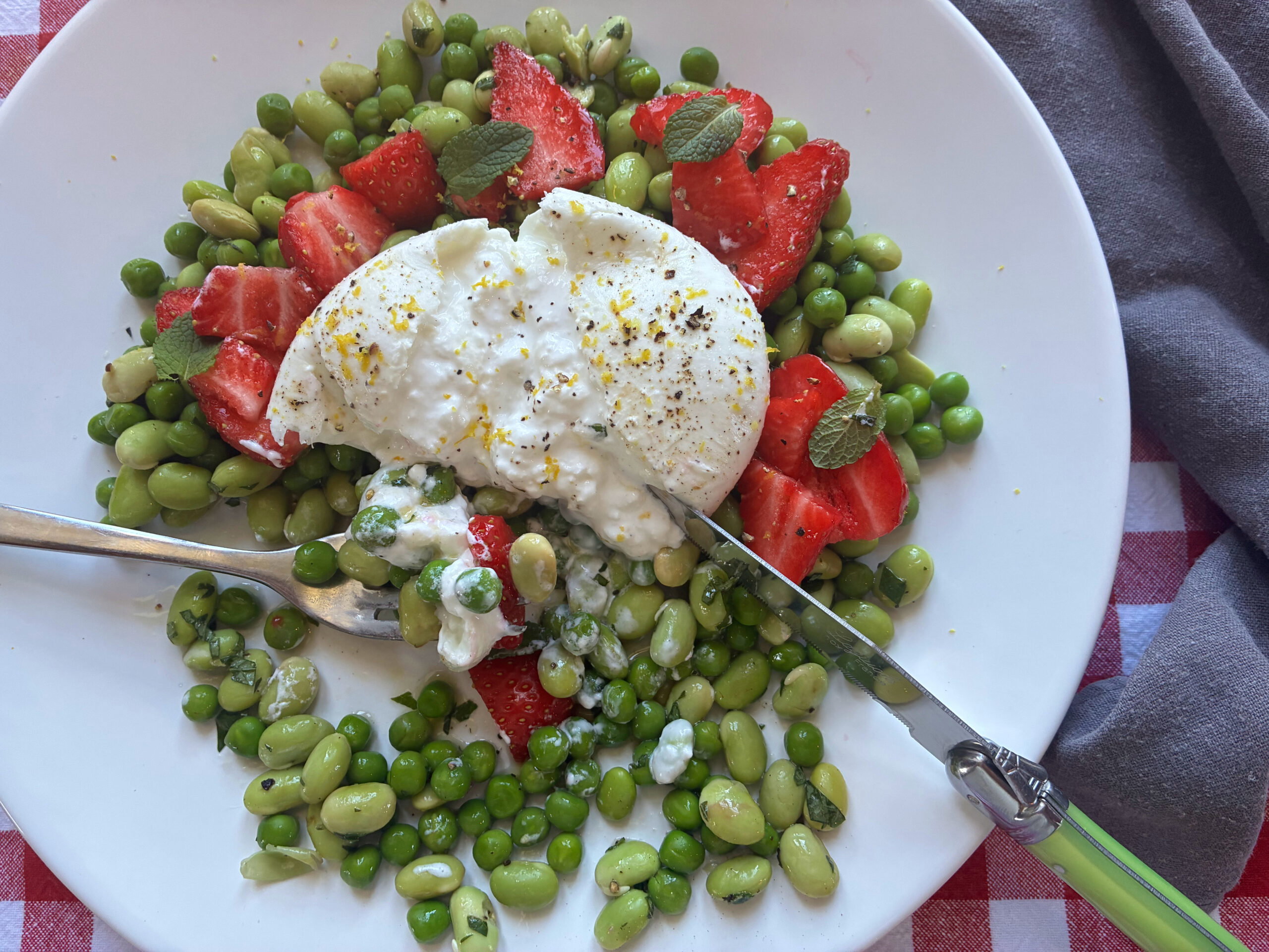 salade burrata en aardbei