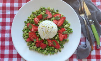 lente bonensalade met burrata en aardbei