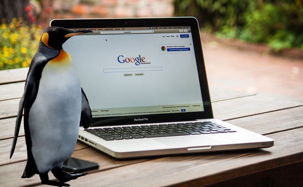 google-zoeken-laptop-met-pinguin