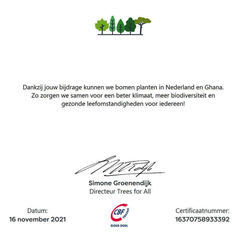 certificaat planten van bomen webcare4all2