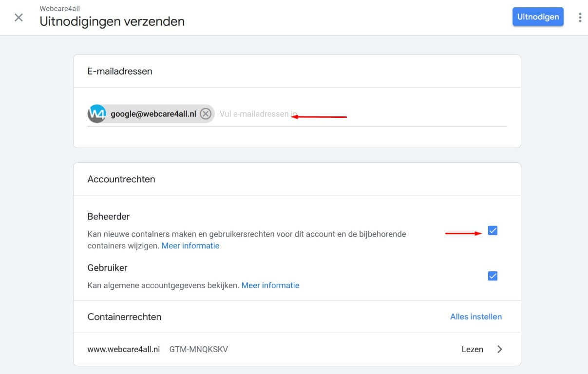 Gebruiker toevoegen aan Google Tag Manager (1)