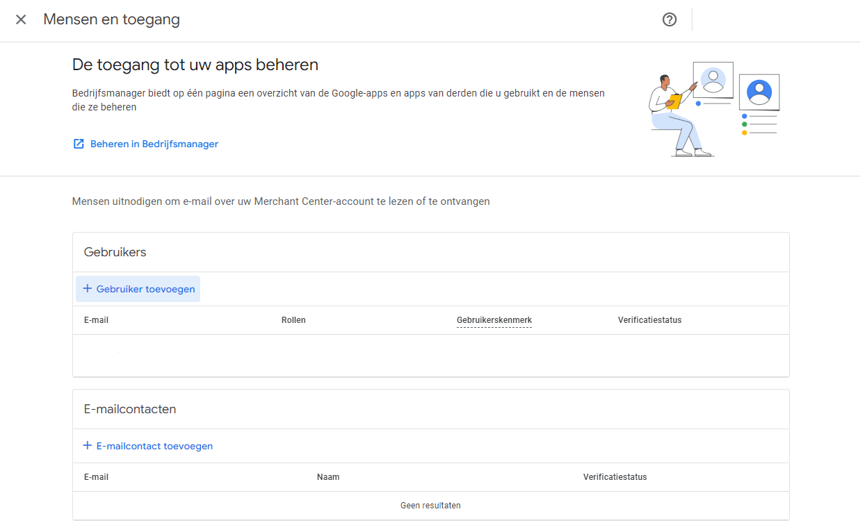 Gebruiker toevoegen aan Google Merchant Center
