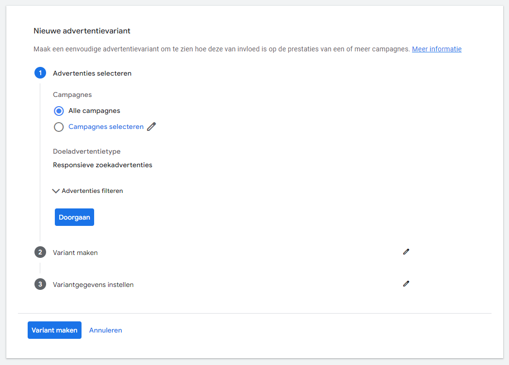 Advertentie variant maken