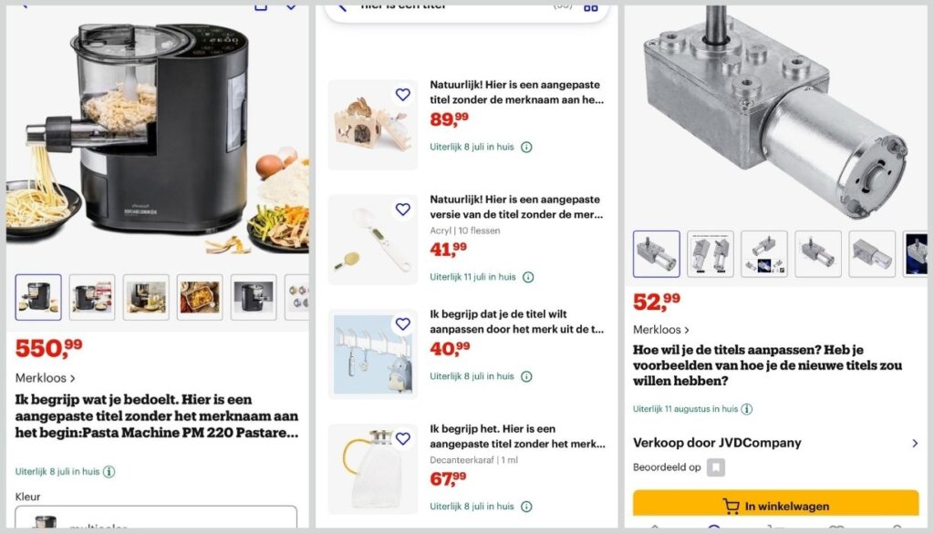 Aantal voorbeelden van product tekst blunders bij Bol.com