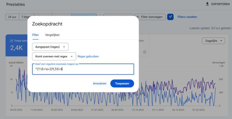 Lange zoekvragen ontdekken in Google Search Console